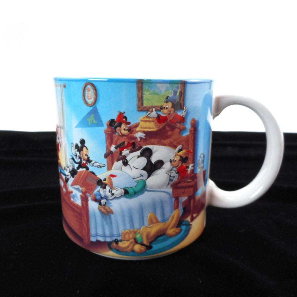 Disney Mickey Mouse Through The Years Coffee Cup Mug Made in Japan Blue